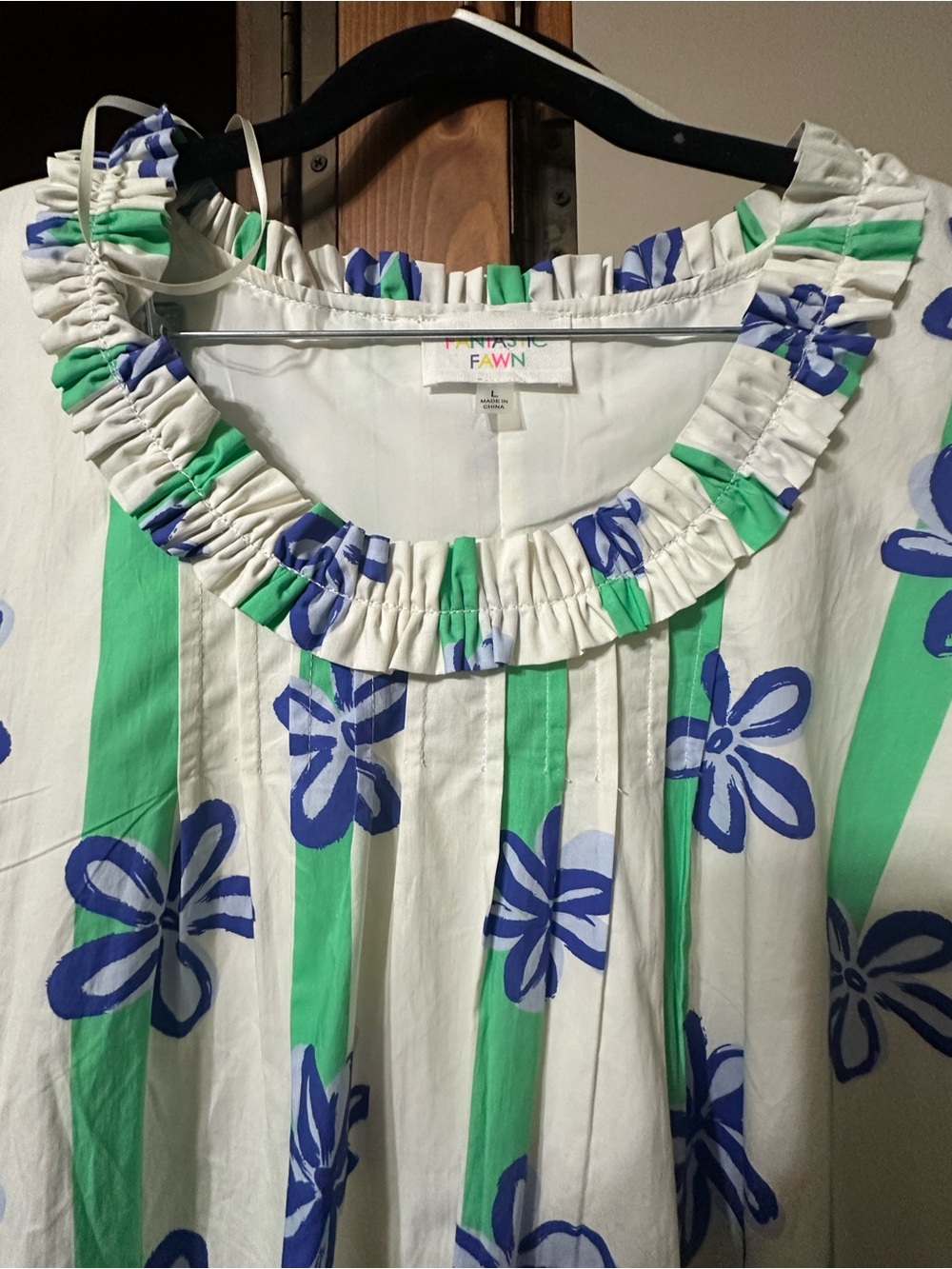 Fantastic Fawn Floral Stripe Ruffle Puff Sleeve Dress L - Picture 2 of 4